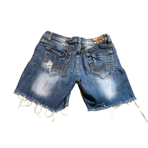 machine nouvelle mode distressed blue denim stretchy shorts M cotton beach boho - Picture 2 of 15